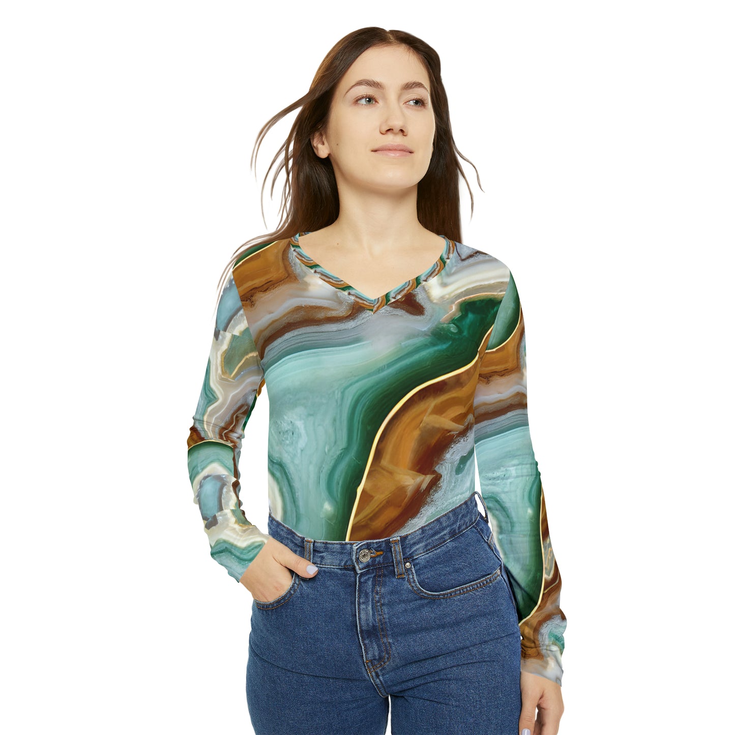 Women's Long Sleeve V-neck Shirt (AOP)